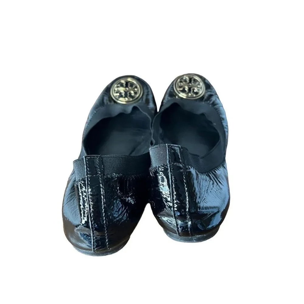 Tory Burch Caroline Women's Black Patent Leather Slip On Ballet Flats Size 7M